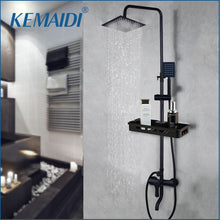 Load image into Gallery viewer, KEMIDI Matte Black Rainfall Shower Faucet Set Single Lever Bathtub Shower Mixer Faucet & Storage Shelf Shower Mixer Water Tap