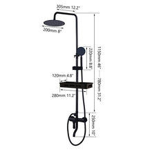 Load image into Gallery viewer, KEMIDI Matte Black Rainfall Shower Faucet Set Single Lever Bathtub Shower Mixer Faucet & Storage Shelf Shower Mixer Water Tap