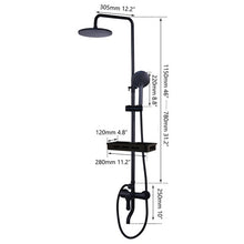 Load image into Gallery viewer, KEMIDI Matte Black Rainfall Shower Faucet Set Single Lever Bathtub Shower Mixer Faucet & Storage Shelf Shower Mixer Water Tap