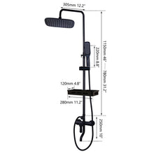 Load image into Gallery viewer, KEMIDI Matte Black Rainfall Shower Faucet Set Single Lever Bathtub Shower Mixer Faucet & Storage Shelf Shower Mixer Water Tap