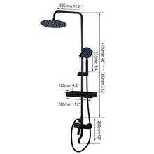 Load image into Gallery viewer, KEMIDI Matte Black Rainfall Shower Faucet Set Single Lever Bathtub Shower Mixer Faucet & Storage Shelf Shower Mixer Water Tap