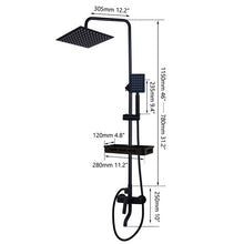 Load image into Gallery viewer, KEMIDI Matte Black Rainfall Shower Faucet Set Single Lever Bathtub Shower Mixer Faucet & Storage Shelf Shower Mixer Water Tap