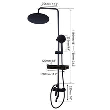 Load image into Gallery viewer, KEMIDI Matte Black Rainfall Shower Faucet Set Single Lever Bathtub Shower Mixer Faucet & Storage Shelf Shower Mixer Water Tap