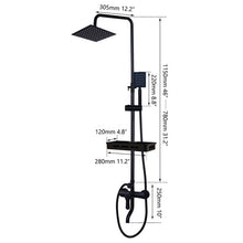 Load image into Gallery viewer, KEMIDI Matte Black Rainfall Shower Faucet Set Single Lever Bathtub Shower Mixer Faucet &amp; Storage Shelf  Shower Mixer Water Tap
